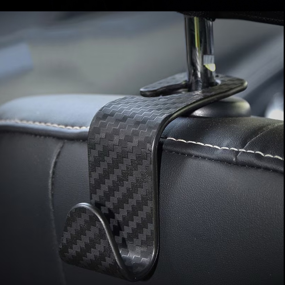 1-Black Car Seat Hooks carbon fiber